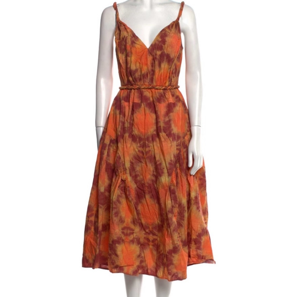 Ulla Johnson Vibrant Orange Printed Midi Dress - image 1